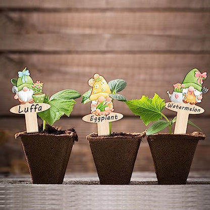 20pcs Garden Markers - Wooden Plant Labels with Funny Gnome Designs for Flowers & Vegetables