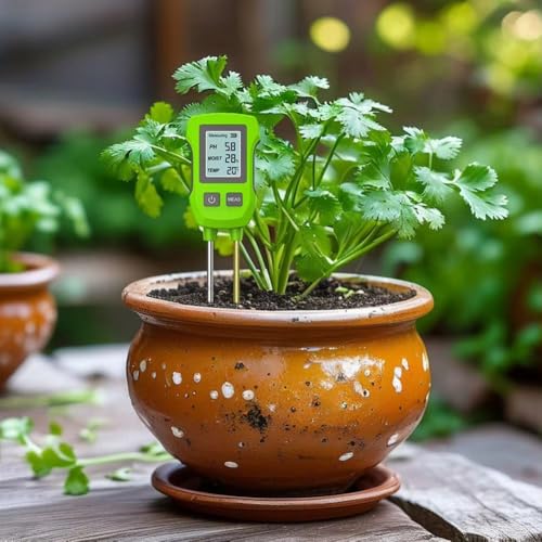 Digital Soil Tester, Multifunctional High Accuracy Soil Fertility PH Temperature Sunlight Moisture Light Meter, Soil Humidity Detector(Green)