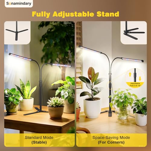 LED Grow Lights for Indoor Plants, Tripod Stand, Dual Head - size: Stand-2 Head