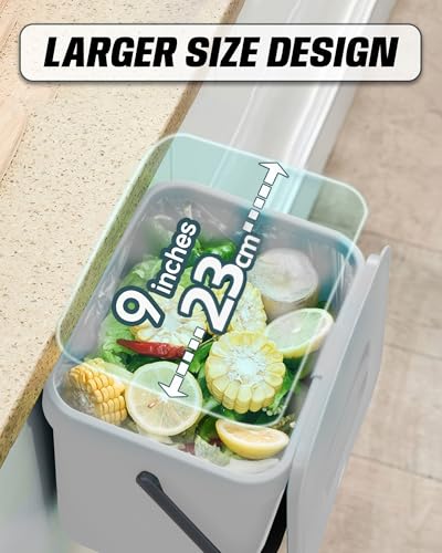 3.2 Gallons Kitchen Compost Bin, Hanging Trash Can with Lid 12L/Blue - color: BLUE, size: 12 L / 3.2 Gal - Lid