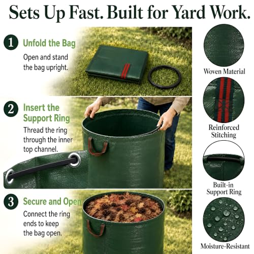 150 Gallon Oversized Reusable Yard Waste Bags, Leaf Bags for Lawn Cleanup