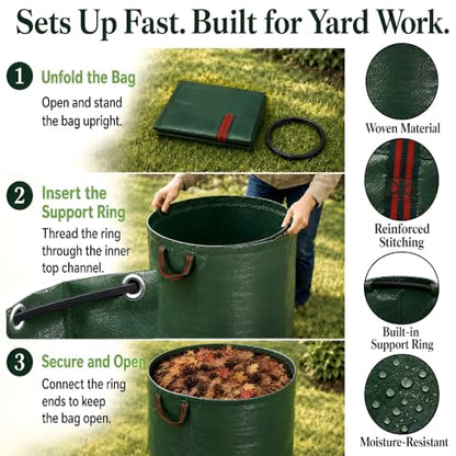 150 Gallon Oversized Reusable Yard Waste Bags, Leaf Bags for Lawn Cleanup
