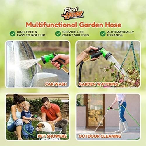 Flexi Hose Lightweight Expandable Garden Hose, 150FT -Retractable Garden Hose, Water Hose - No-Kink Flexibility, 3/4 Inch Solid Brass Fittings and Double Latex Core - size: 150 ft