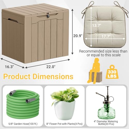 Greesum 33 Gallon Resin Deck Box Weatherproof Storage Box, Light Coffee - color: Light Coffee, size: 33 Gallon