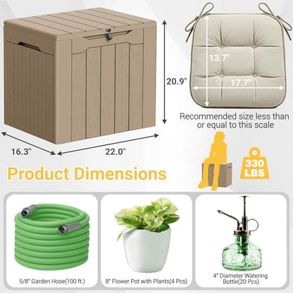 Greesum 33 Gallon Resin Deck Box Weatherproof Storage Box, Light Coffee - color: Light Coffee, size: 33 Gallon