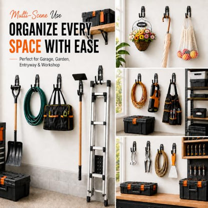 Garage Hanging Hooks Wall Mount, Garage Tool Storage Hooks, Wall Hangers for Hose, Tools, Garden Equipment, Ladder, Bikes, Broom and mop, Black - color: Black 1 Pcs