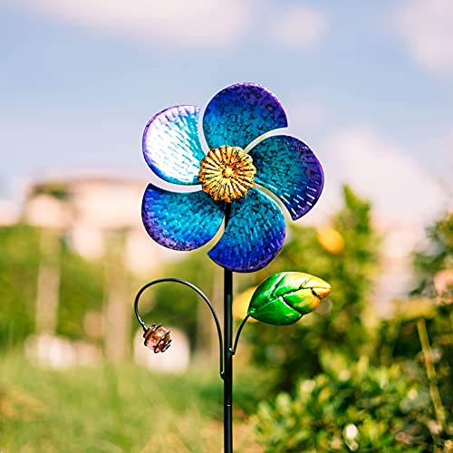 Viveta Wind Spinner with Metal Stake, Garden Pinwheels - color: B-blue-1 Pack