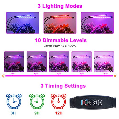 Grow Lights for Indoor Plants, Full Spectrum Dual-Head Clip Plant Lights - size: Red+Blue-2 Head 2 Pack