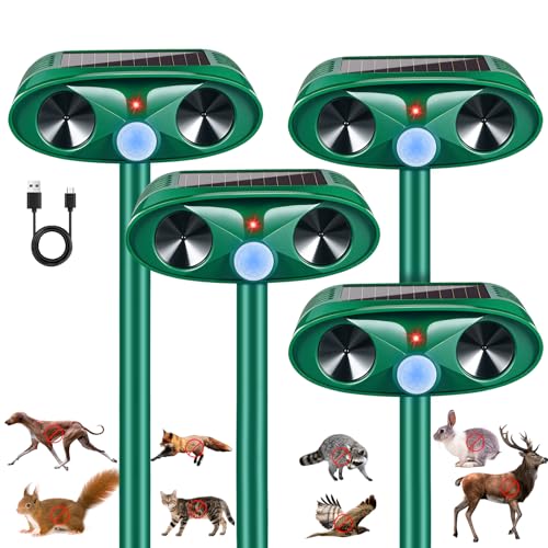 4 Pack Upgraded Sonic Fortress Pro Deer Repellent Cat Deterrent Outdoor Solar Ultrasonic Animal Repeller with Motion Sensor for Skunk Rabbit Raccoon Squirrel Fortress Pro for Yard Garden