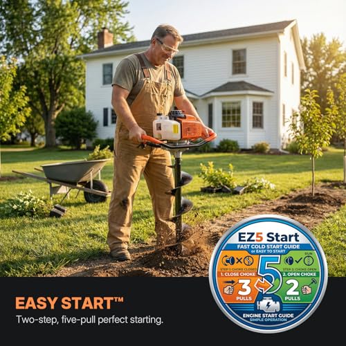 WORKIT 72CC Post Hole Digger, Auger Post Hole Digger Easy Start, 2-Cycle Xtreme Engine, Gas Powered Earth Auger with 4"+6"+12" Auger Drill Bit, 20"+30" Extension Rods, EPA Certification - size: 72cc+3 bit(4"+6"+12")+2 Ext(20"+30")