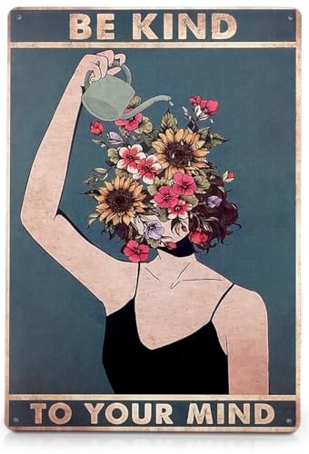 Be Kind to Your Mind Wall Art Metal Sign, 12x8 In, Vintage Room Decor - color: Boho Art