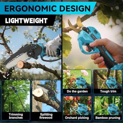 4-in-1 6" Pole Saw & Pruner Kit 8.5FT Extension 2x 21V Battery