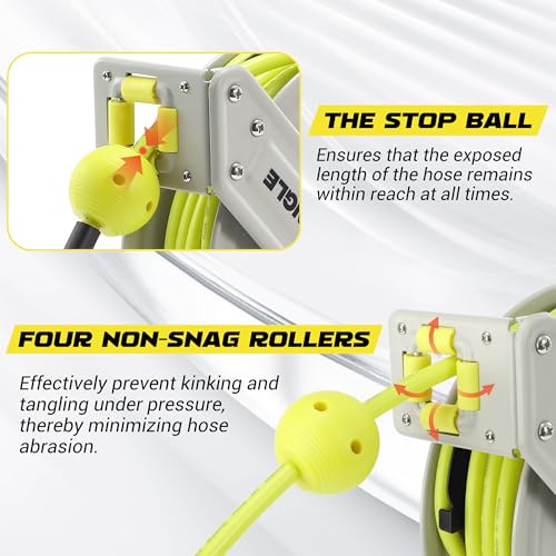 M MINGLE Retractable Pressure Washer Hose Reel, 1/4" × 60ft Power Washer Hose Reel, Auto Rewind Hose Reel, Wall/Floor Mounted, 3600 PSI - size: 60 FT