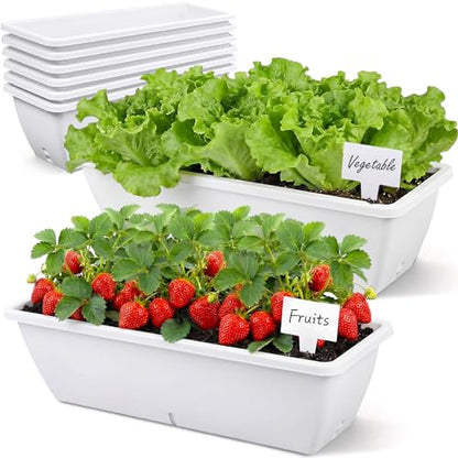 8 Pcs 24 Inch Plastic Window Boxes Planters, White - color: White
