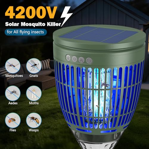 All‑in‑1 Solar Bug Zapper Outdoor, Electric Mosquito Killer Insect Trap - color: Green