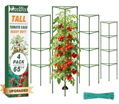 ZeeDix 65 Inch 4 Pack Heavy Duty Tall Tomato Cages for Garden - size: 65"-4 Pack