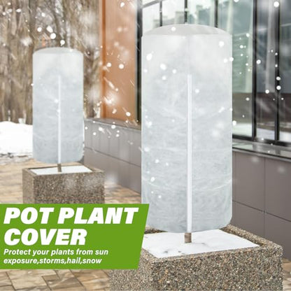 WILLBOND 2 Pcs 47 x 71 Inches Rounded Top Plant Covers Freeze Protection Frost Cloth with Zipper Drawstring Winter Cylindrical Frost Cloths Shrub Covers for Shrub Bush Fruit Tree Potted - size: 47 x 71 Inches