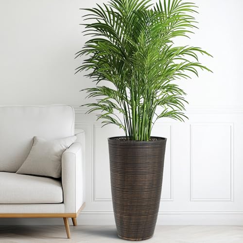 2-Pack 23.5" Bronze Plastic Tapered Planters with Vertical Stripes - color: 23.5" Pp-brushed Bronze
