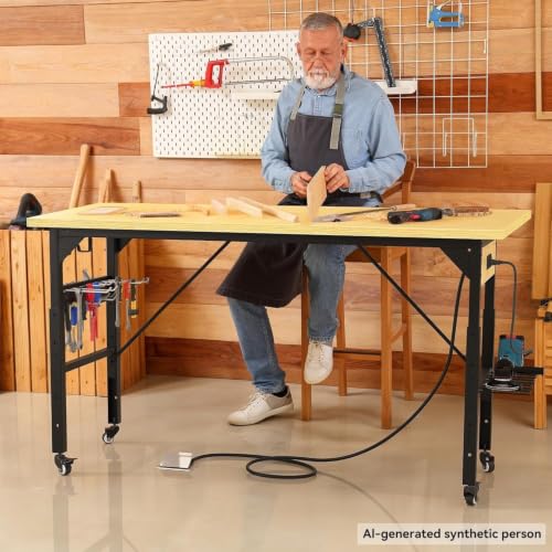 YITAHOME 60in Adjustable Workbench with Wheels 1600lb Capacity - size: 60" Workbench (No Pegboard)