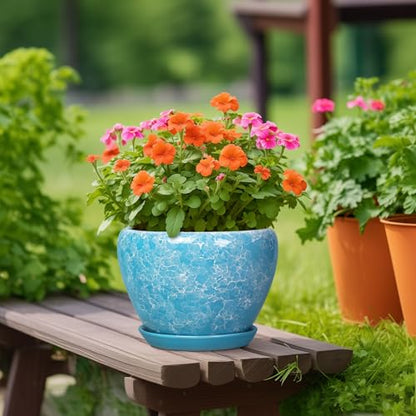 Indoor Plant Pots 10 Inch, Ceramic Planter, Bubble Blue - color: Bubble Blue, size: 10 Inch
