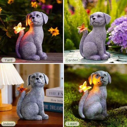 Nacome Dog Outdoor Statues for Garden with Solar Butterfly - color: Garden Dog