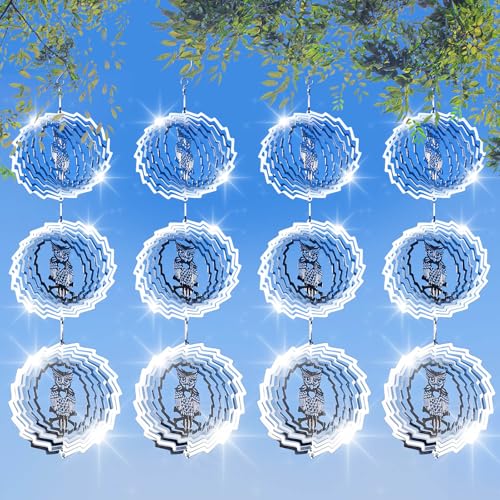 12 PCS Stainless Steel Bird deterrents for Outside,3D Wind Spinners Outdoor Bird Scarer Discs Set Pigeon Deterrent,Bird reflectors to Keep Birds Away Woodpecker Deterrent for House,Crow Deterrent