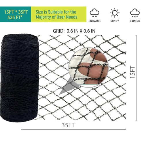 Heavy Duty Bird Netting - 0.6" Mesh UV Resistant 15FT*35FT - size: 15*35ft-0.6in Mesh