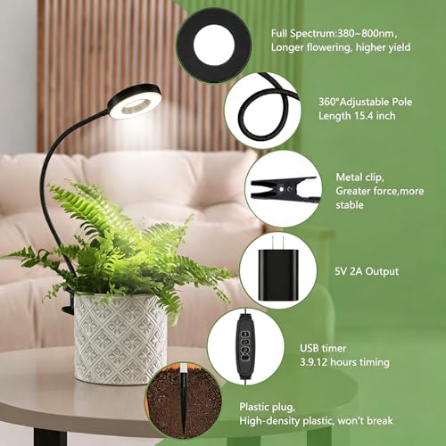 Grow Lights for Indoor Plants, Clip-On Plant Light, Black, 1Pack - color: Black，1 pack