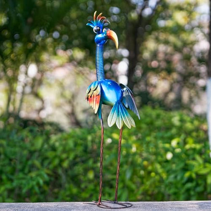 DREAMSOUL Metal Bird Garden Statues 30" Funny Patio Lawn Decor - color: Blue