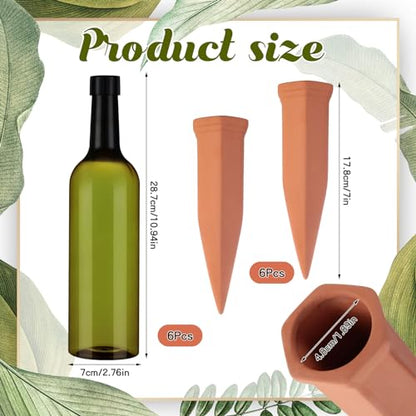 SiliFine 6 Sets Terracotta Watering Spikes,Emerald Green and Terracotta - color: Emerald Green and Terracotta