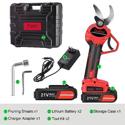 Electric Pruning Shears，Professional Cordless Tree Branch Pruner with 2PCS Lithium Battery and Matching Tools，30mm (1.2″) Cutting Diameter