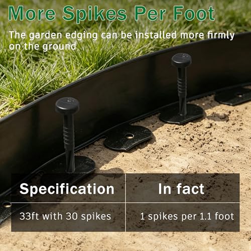 4" x 33FT Plastic Landscape Edging Border with 30 Spikes for Garden