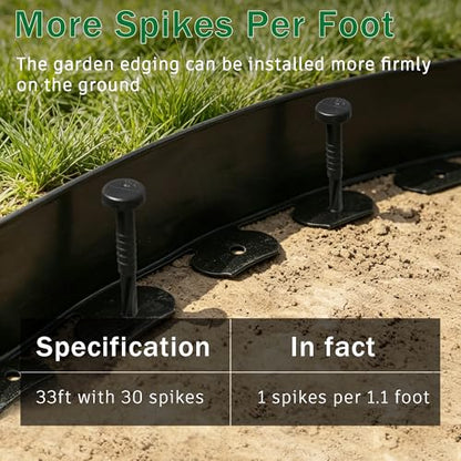 4" x 33FT Plastic Landscape Edging Border with 30 Spikes for Garden