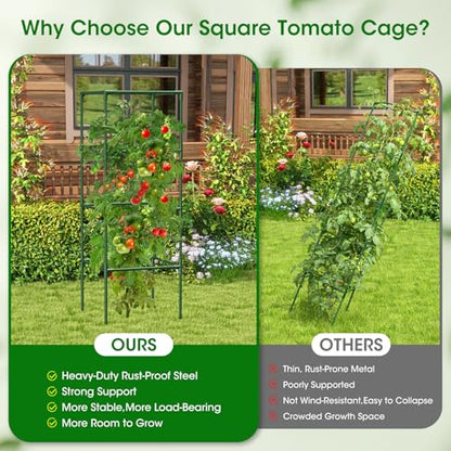 6 Pack Tomato Cages, 41.7" H Square Tomato Plant Stakes Support Cages Trellis for Garden Climbing Vegetables Flowers Fruits,Extra Bold - style: 6 Pack