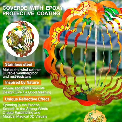 Sunflower Butterfly Wind Spinner Outdoor Hanging Sculptures - color: Butterfly