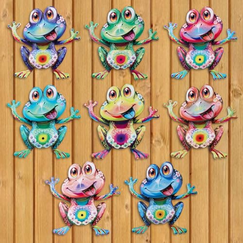 Junware Metal Frog Wall Decor, 8Pcs Frogs Wall Art Sculptures Hanging Sculpture Decoration, Outdoor Fence Arts for Home Garden, Fence, Patio, Yard, Bedroom Outside Gifts for Adults - color: Frog-D-8Pcs