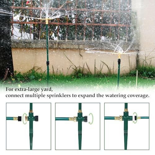 2 Pack 3-Arm Garden Sprinkler, 360 Degree Rotation Garden Water Sprinklers, High-Rise Lawn Sprinkler, Lawn Watering Irrigation System