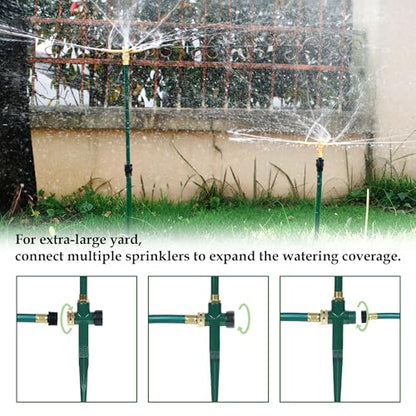 2 Pack 3-Arm Garden Sprinkler, 360 Degree Rotation Garden Water Sprinklers, High-Rise Lawn Sprinkler, Lawn Watering Irrigation System