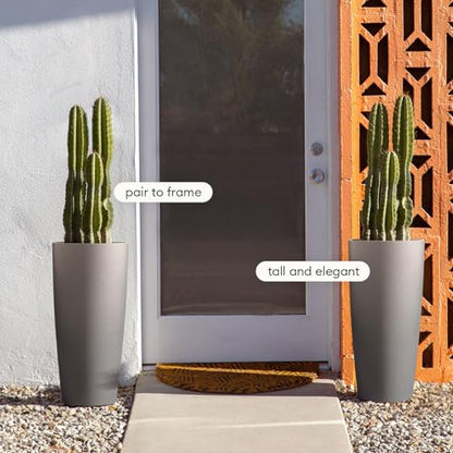 Veradek Mason Series Vega Planter - Tall Round Outdoor Planter with Shelf - color: Gray, size: 28 inch