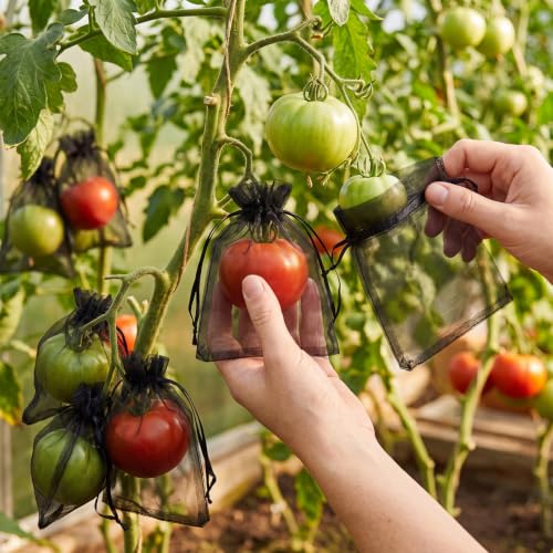 Sabary 100 Pcs Fruit Netting Bags Black, 5x7 Inch Mesh for Garden - color: Black