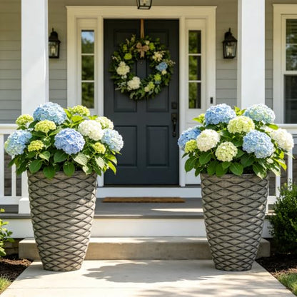 2-Pack 19" Rustic Black Resin Tall Planters with Wave Texture - color: 19"h-rustic Black Wavy