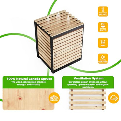 130 Gallon Canada Cedar Wood Compost Bin, Outdoor Composter, Natural - size: 31.5" L×27.5" W