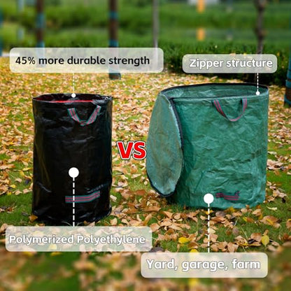 Reusable Lawn Leaf Bags, 72 Gallon 3Pack - Heavy Duty with Gardening Gloves & 4Handles - Camping Leaf Recycling Bags