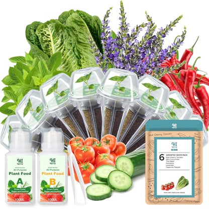 Assorted Seed Pods for All Hydroponics Growing Systems, 8 Pods with 600+ Seeds of Romaine, Basil, Cherry Tomato, Cucumber, Cayenne Pepper and Lavender - style: Assorted