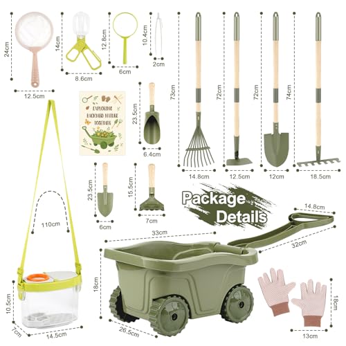 Dreamon Kids Gardening Set, 14Pcs Kids Gardening Tool with Bug Catching Kit - color: Green