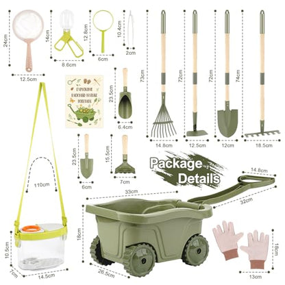 Dreamon Kids Gardening Set, 14Pcs Kids Gardening Tool with Bug Catching Kit - color: Green