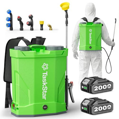 Taskstar Battery Powered Backpack Sprayer 4.2 Gallon for Lawn & Yard - color: Green