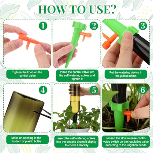 8 Set Plant Watering Devices with Self Spikes and Plastic Bottles, Green - size: Green