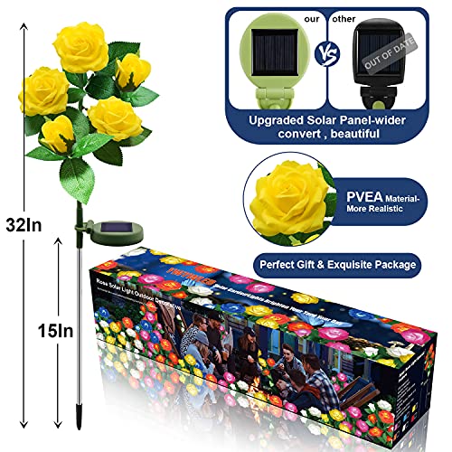 Solar Flower Lights Outdoor Waterproof LED Garden Stake 2 Pack - color: Yellow, size: 2 Pack