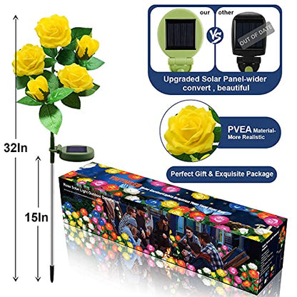 Solar Flower Lights Outdoor Waterproof LED Garden Stake 2 Pack - color: Yellow, size: 2 Pack